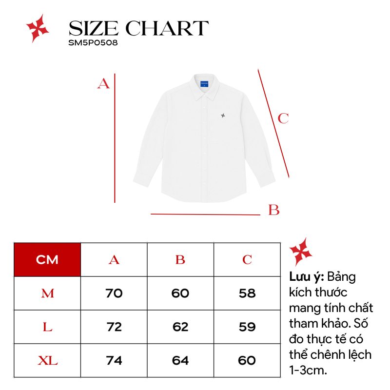 Bảng size gợi ý khi chọn áo