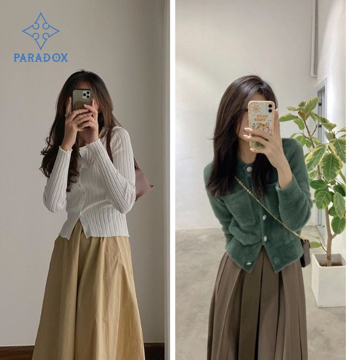 Cách phối đồ với chân váy xòe dài mùa đông Cách phối đồ với chân váy xòe dài mùa đông