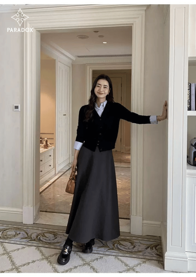 Chân váy len dài phối với áo gì đẹp? - áo khoác cardigan Chân váy len dài phối với áo gì đẹp? - áo khoác cardigan