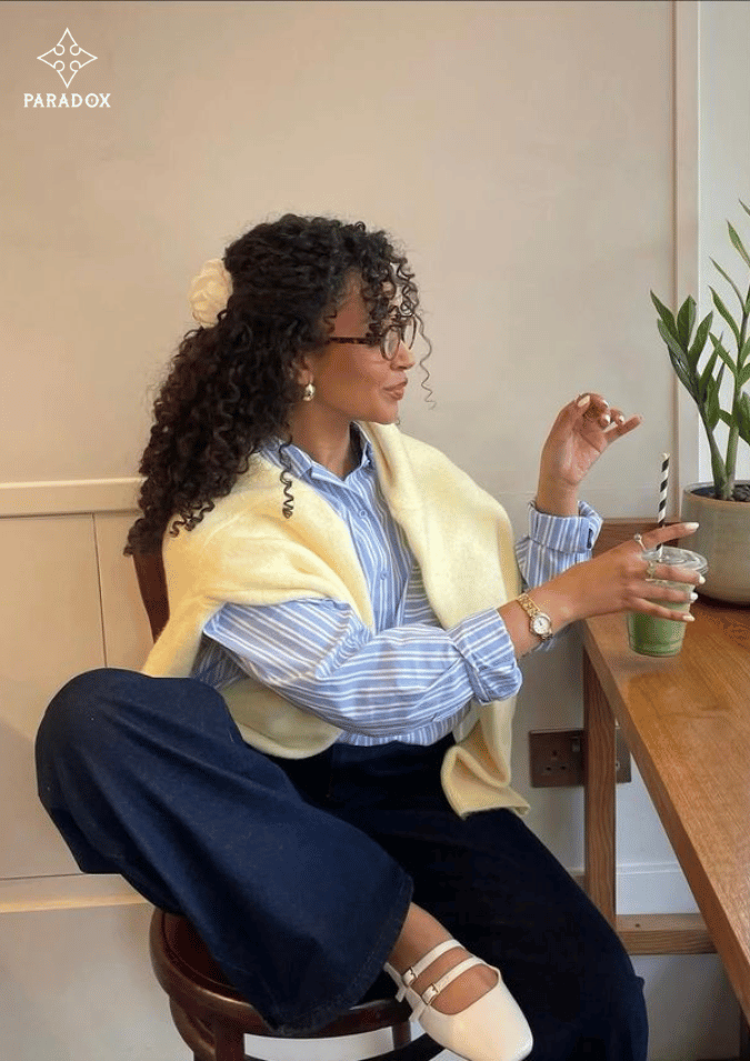 Phối đồ với áo cardigan vắt trên vai