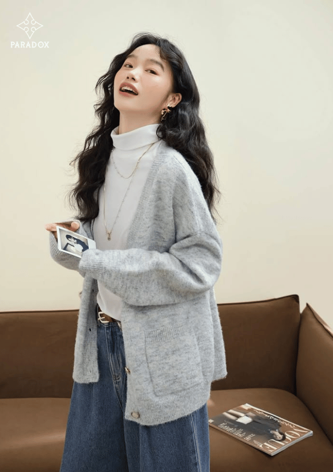 Phối đồ với áo cardigan - áo len cổ lọ