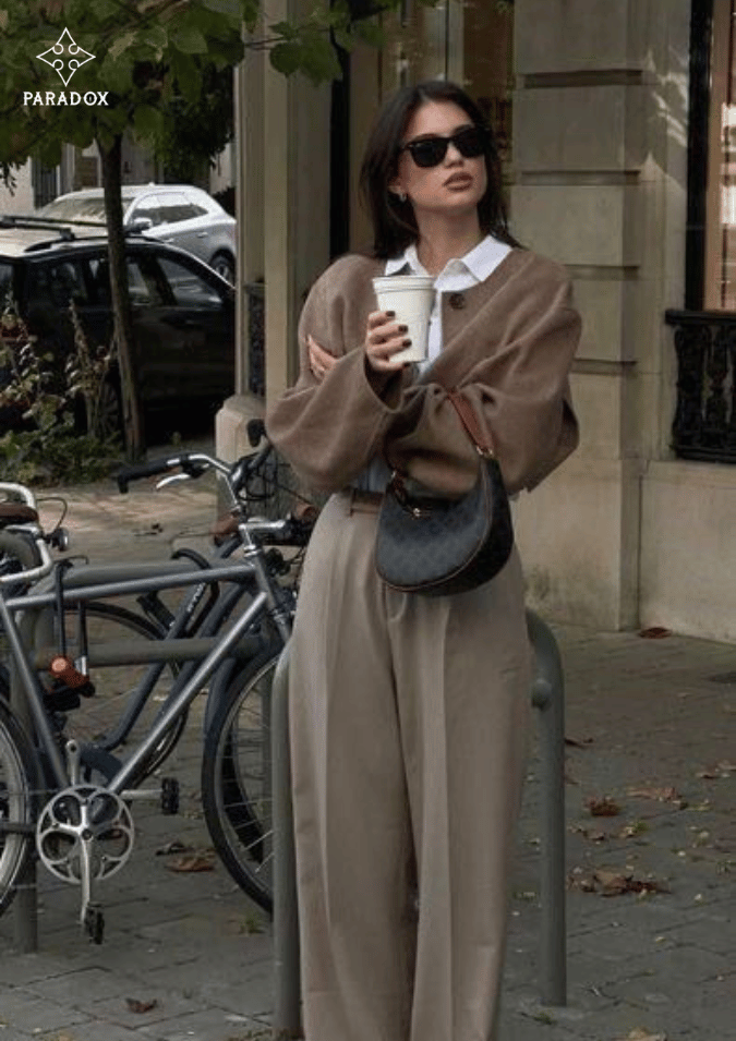 Phối đồ với áo cardigan - quần ống rộng