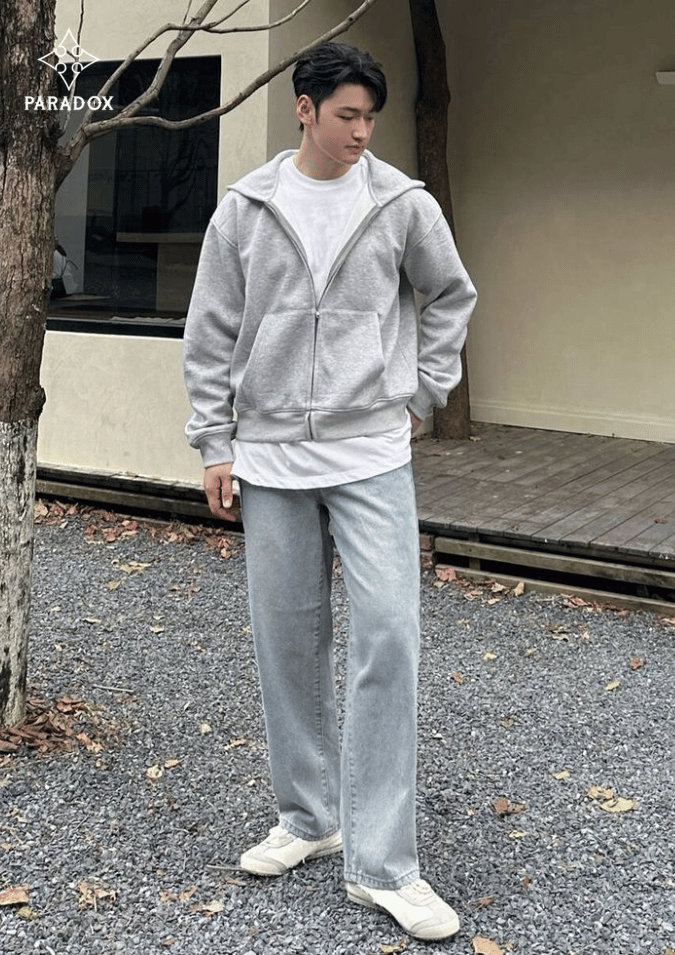 Phối đồ với áo hoodie zip nam - áo thun oversize Phối đồ với áo hoodie zip nam - áo thun oversize