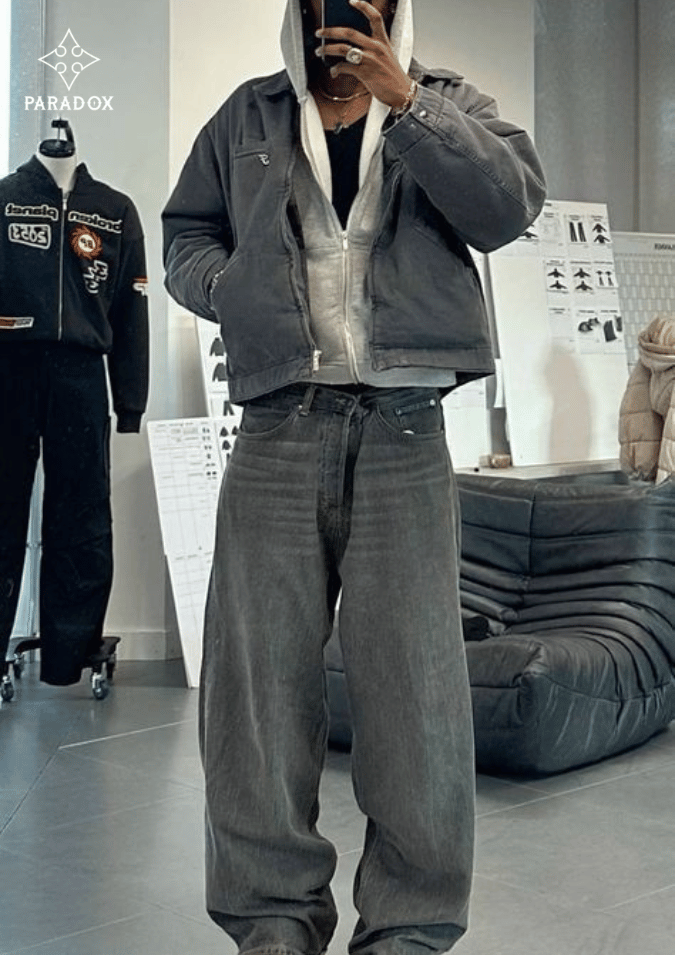 Phối đồ với áo hoodie zip nam - quần jeans ống rộng Phối đồ với áo hoodie zip nam - quần jeans ống rộng