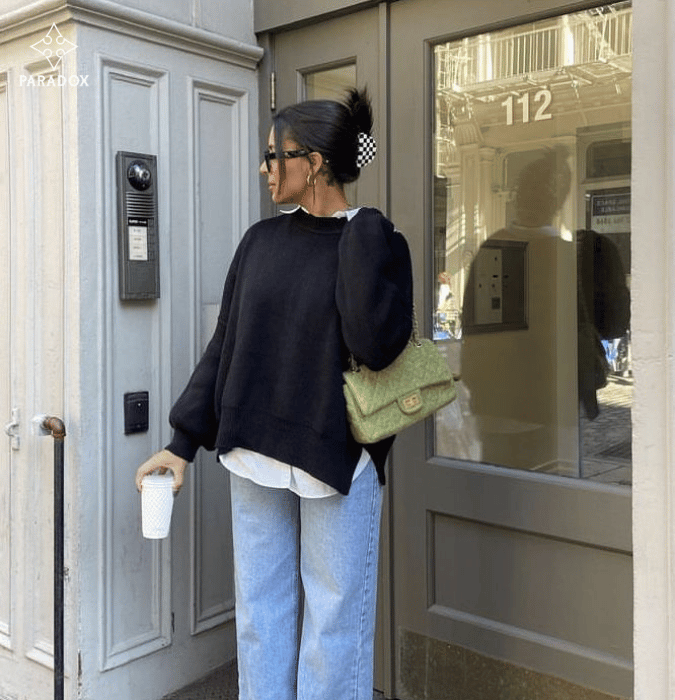 Phối đồ với áo sweater - quần jeans ống rộng Phối đồ với áo sweater - quần jeans ống rộng