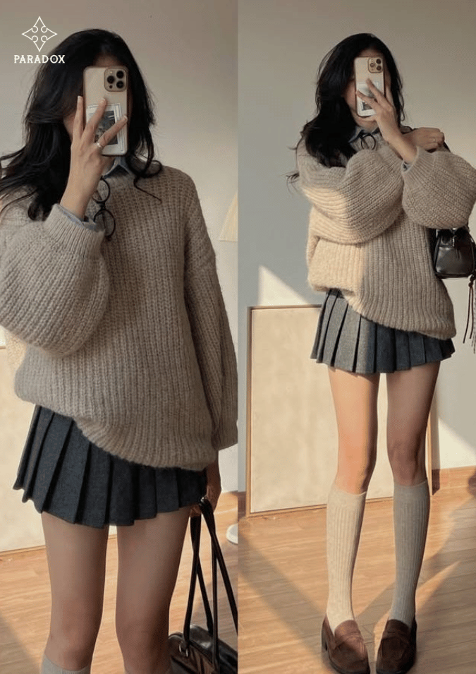 Phối đồ với mini skirt - áo len Phối đồ với mini skirt - áo len