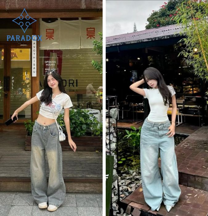 Quần jean ống rộng phối với giày gì thời trang