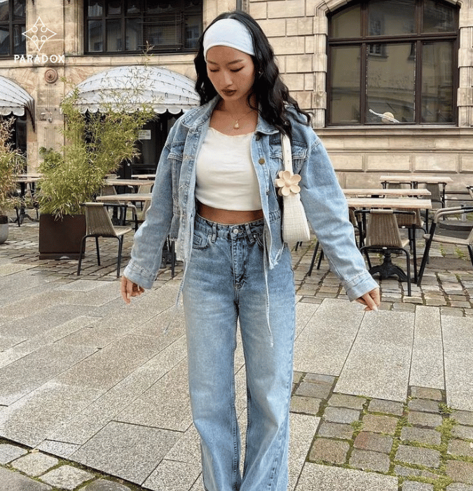 Quần jeans xanh phối với áo màu gì đẹp? - màu xanh ton sur ton Quần jeans xanh phối với áo màu gì đẹp? - màu xanh ton sur ton