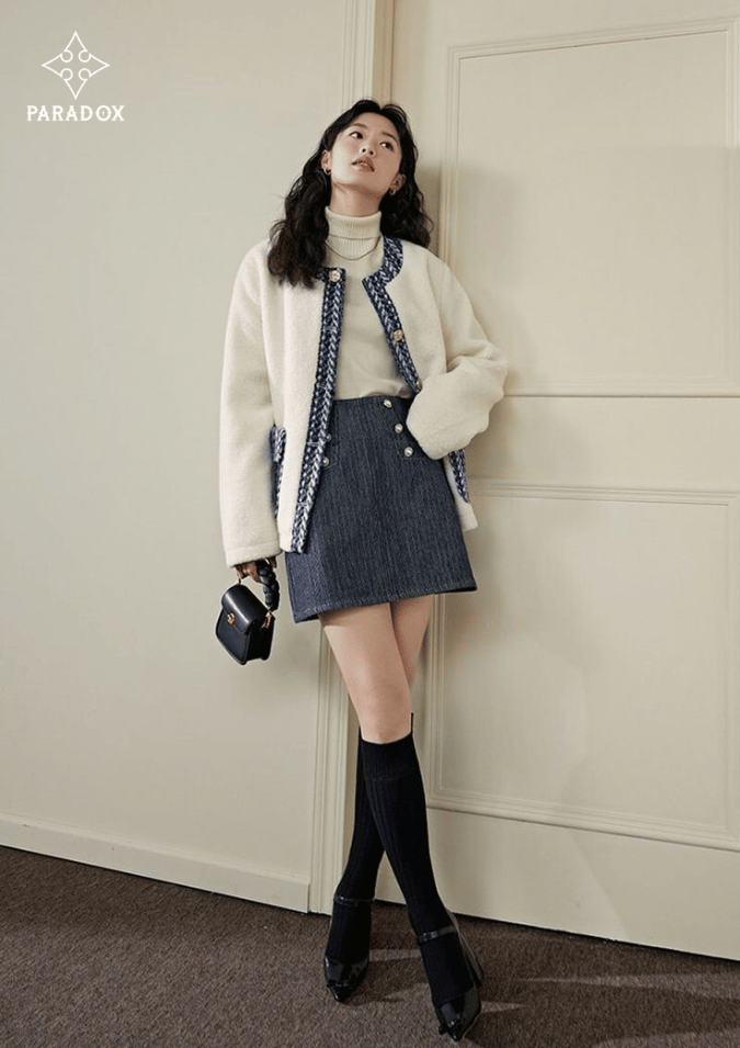 Chân váy dạ tweed phối với áo vải tweed Chân váy dạ tweed phối với áo vải tweed