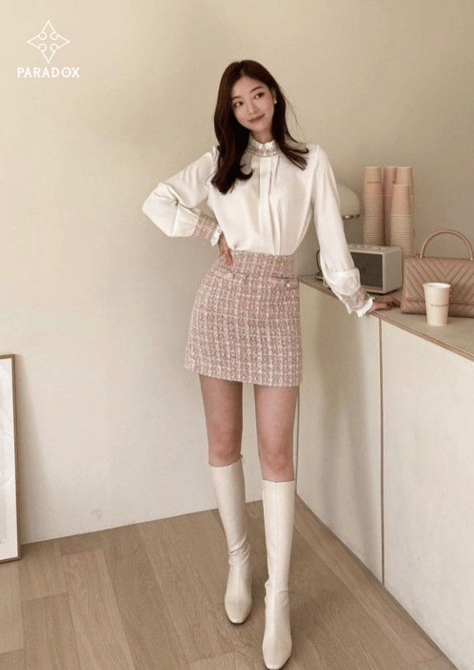 Chân; váy dạ tweed phối với áo gì đẹp? Chân; váy dạ tweed phối với áo gì đẹp?