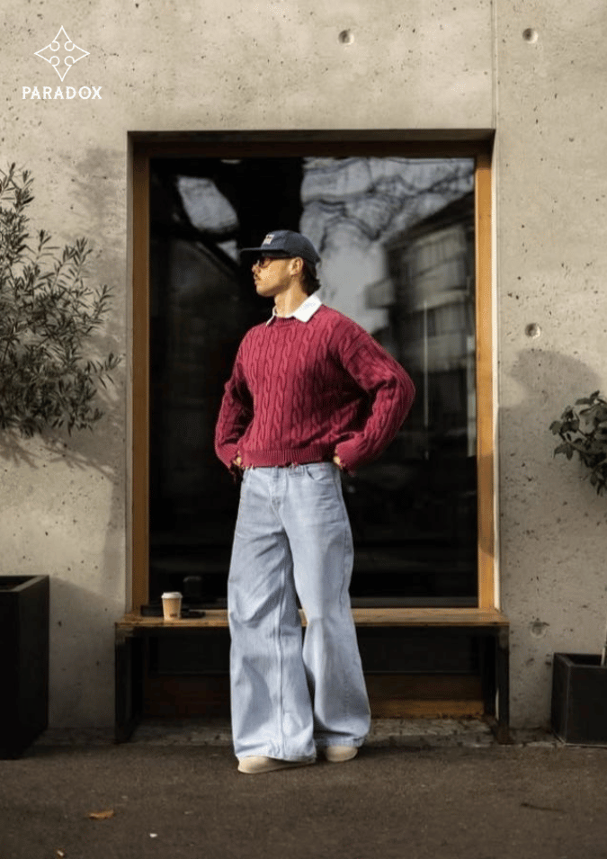 Phối áo sơ mi với sweater cùng quần jeans bảnh bao Phối áo sơ mi với sweater cùng quần jeans bảnh bao