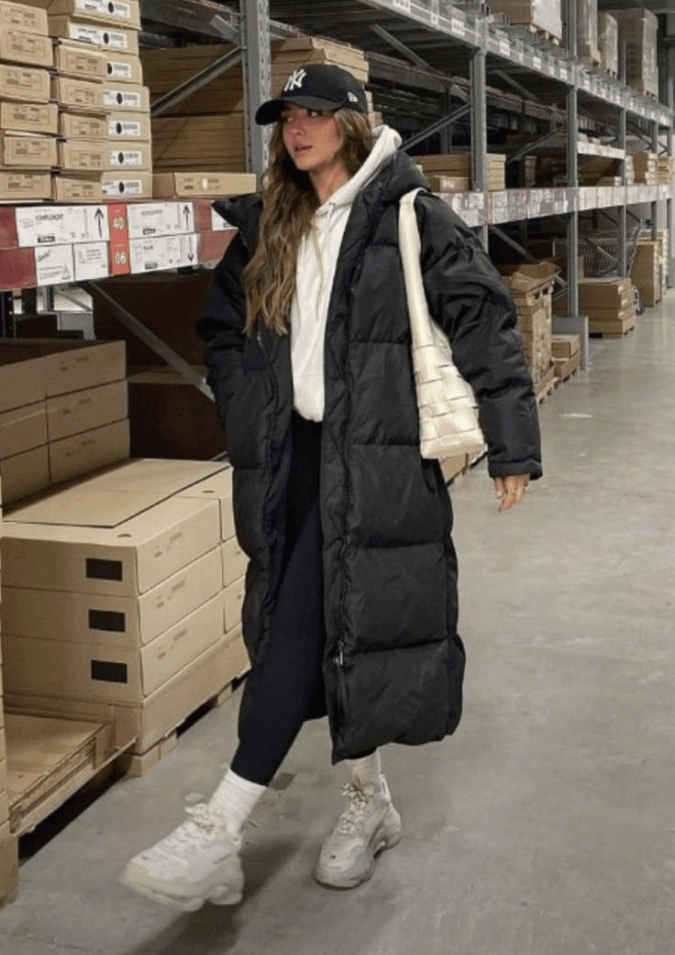 Phối đồ với áo phao dáng dài nữ - áo hoodie