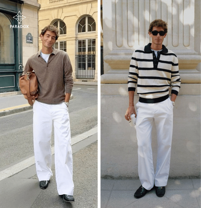 Phối đồ với quần jean trắng nam cùng áo sweater Phối đồ với quần jean trắng nam cùng áo sweater