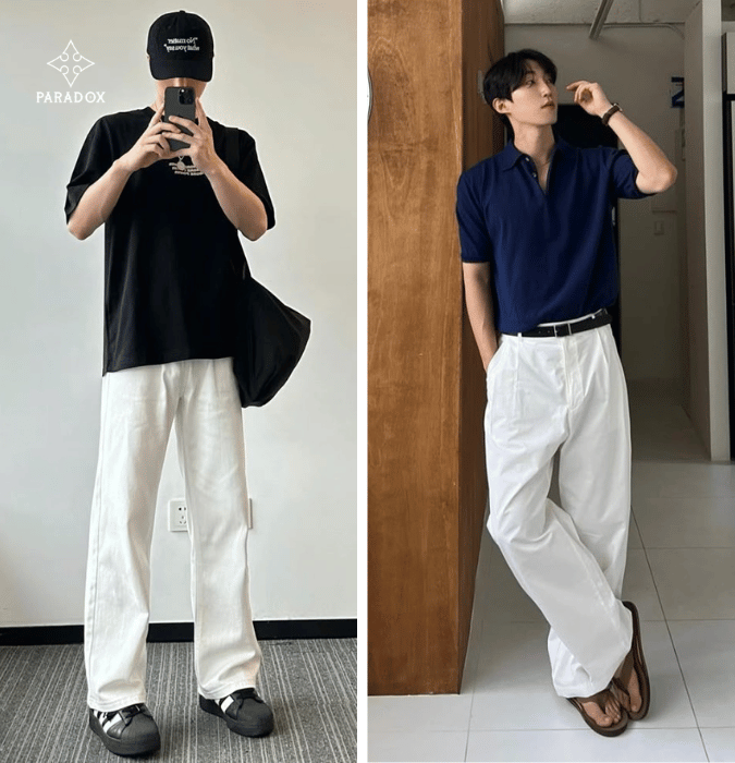 Phối đồ với quần jean trắng nam cùng áo thun Phối đồ với quần jean trắng nam cùng áo thun