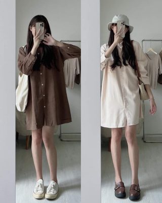Đầm sơ mi + sneaker trắng – Công thức phối đồ trẻ trung cho mùa hè