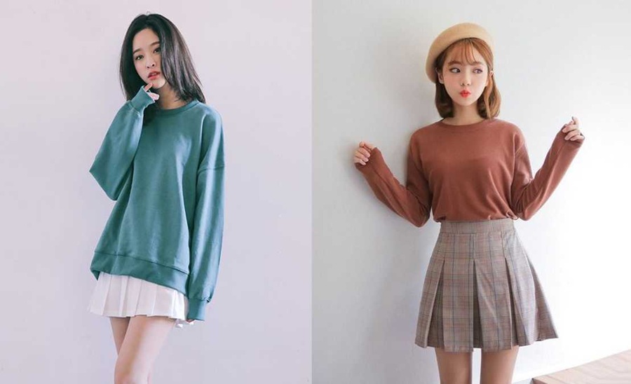 Sweater pastel phối với chân váy