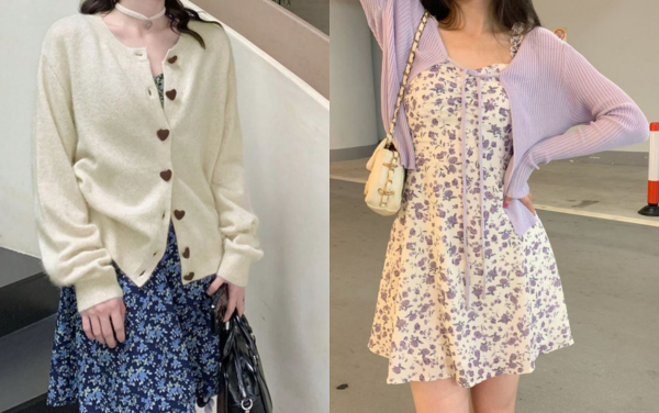 Cardigan + váy hoa dịu dàng