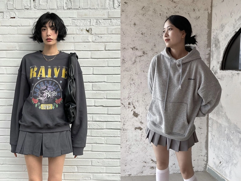 Chân váy tennis phối với áo sweater pastel nữ Hàn Quốc