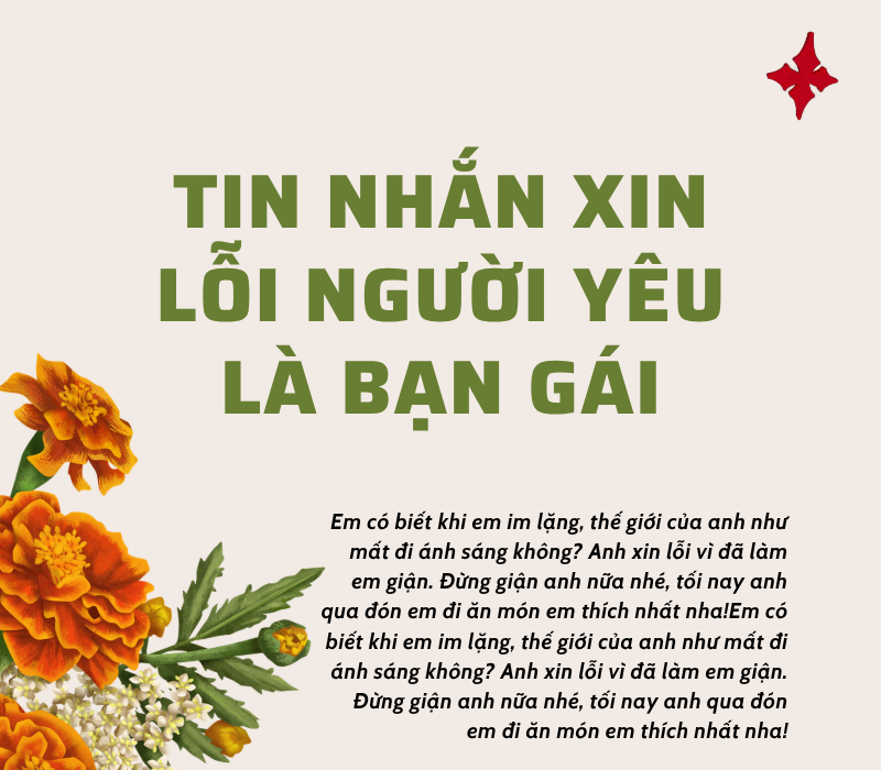 Tin nhắn xin lỗi người yêu là bạn gái (ngọt ngào, dỗ dành)