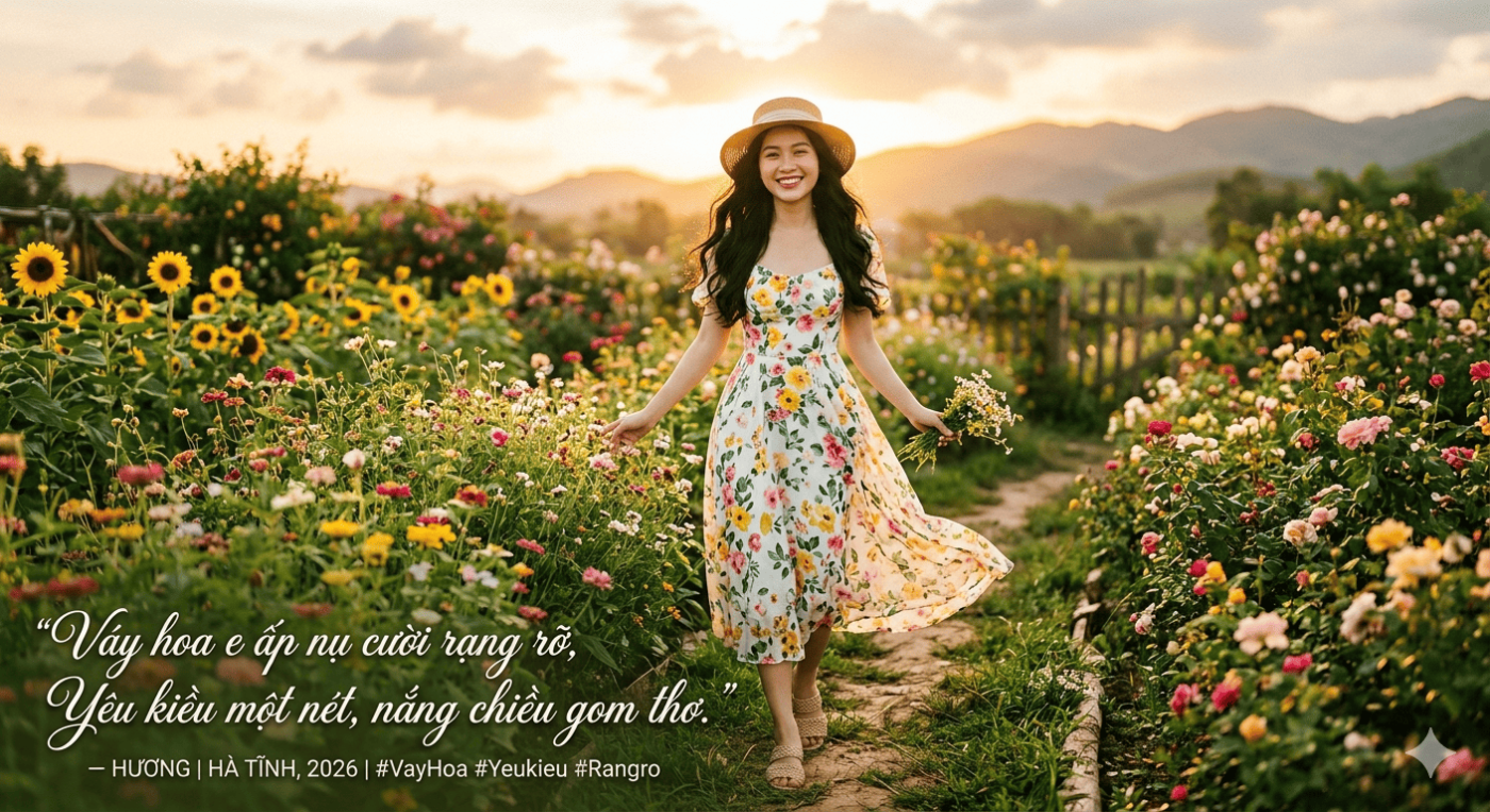 99+ Caption & Thơ Về Outfit Váy Hoa Rạng Rỡ Yêu Kiều Nhất 2026