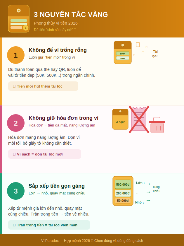 Màu ví hợp mệnh 2026 và những lưu ý phong thủy khi sử dụng ví để tiền "sinh sôi nảy nở"