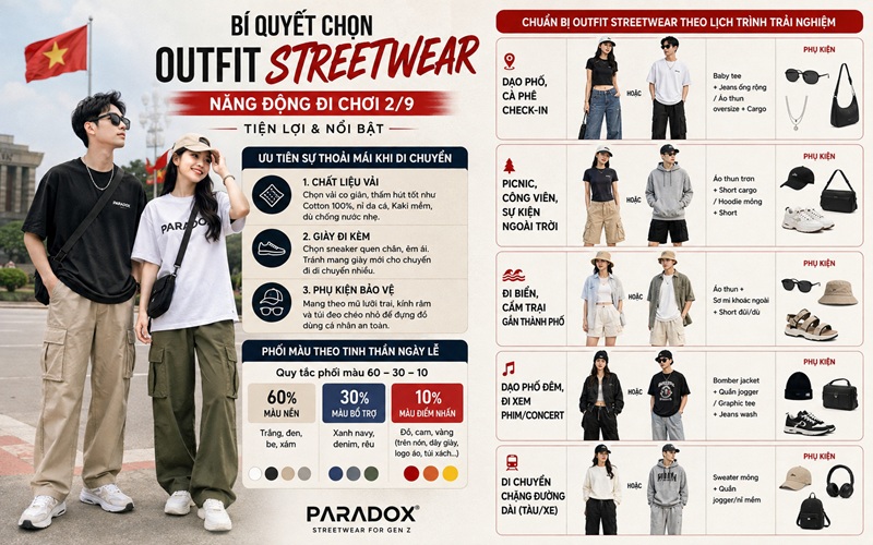 Bí quyết chọn outfit streetwear năng động đi chơi 2/9 tiện lợi và nổi bật