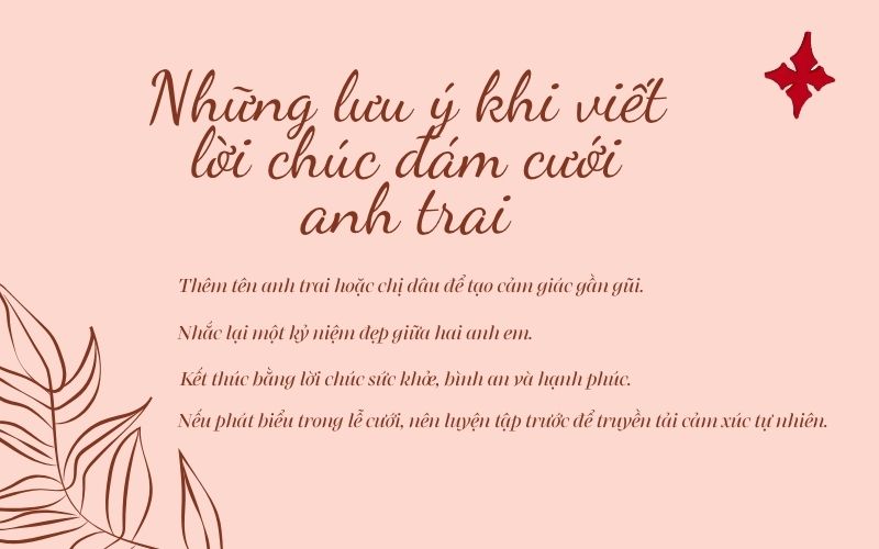 Những lưu ý khi viết lời chúc đám cưới anh trai