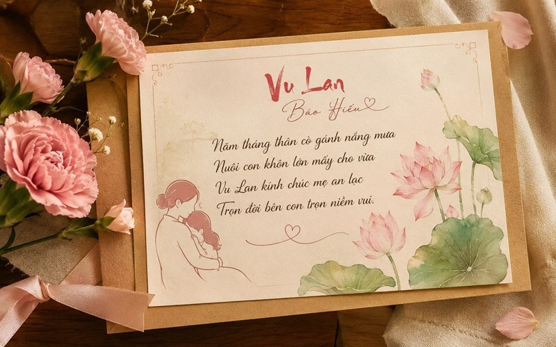 Mẫu thiệp đính kèm lời thơ lục bát về mẹ