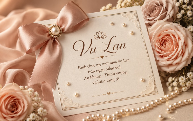 Mẫu thiệp đính ngọc trai / nơ satin sang trọng