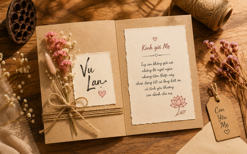 Mẫu thiệp Vu Lan tự làm (DIY) chân phương, ấm áp