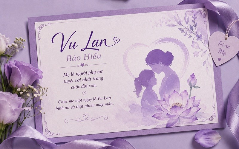 Mẫu thiệp Vu Lan tông màu tím thủy chung và biết ơn