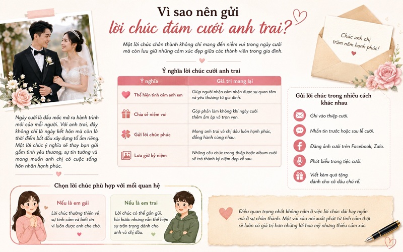 Vì sao nên gửi lời chúc đám cưới anh trai?