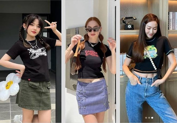 Áo baby tee + chân váy ngắn + sneaker
