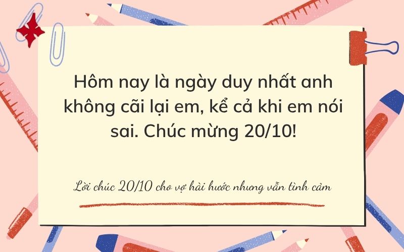 lời chúc 20/10 hay cho vợ hài hước nhưng vẫn tình cảm