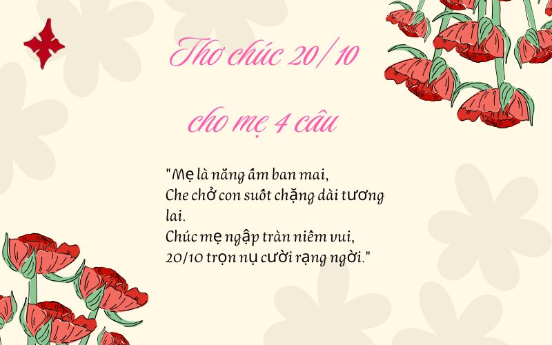 Thơ chúc 20/10 cho mẹ 4 câu ngắn gọn, dễ nhớ