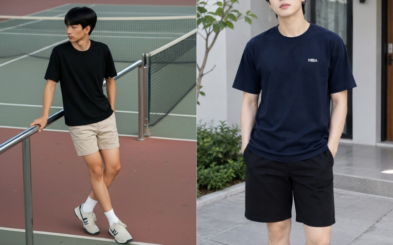 Quần short thun/Jeans đi cùng áo phông form vừa
