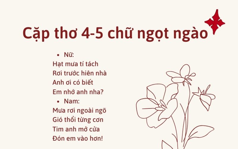 Thơ đối đáp thả thính 4 chữ, 5 chữ nhí nhảnh, đáng yêu