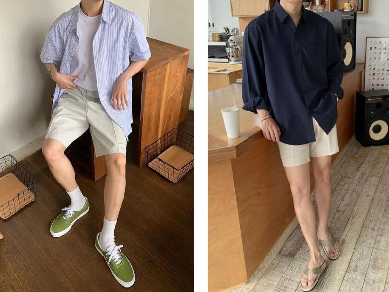 Phối áo sơ mi nam dáng rộng với quần Shorts