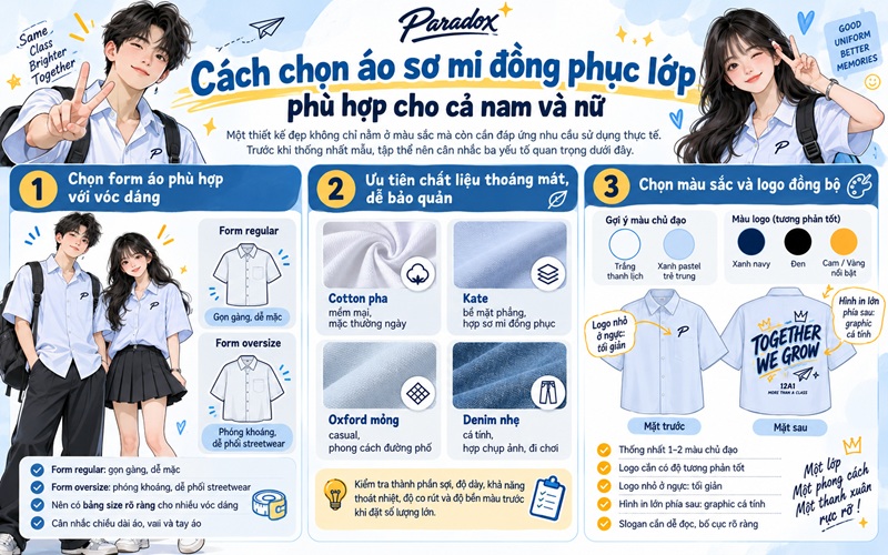 Cách chọn áo sơ mi đồng phục lớp phù hợp cho cả nam và nữ