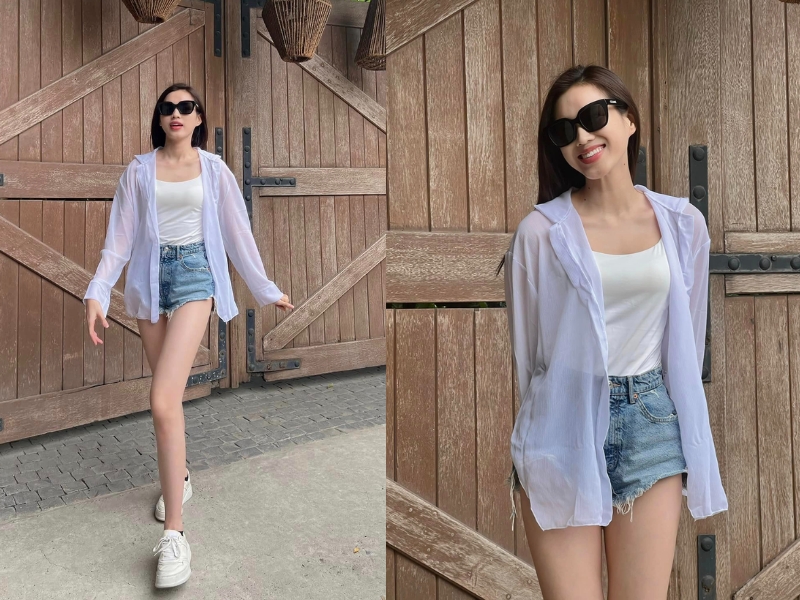 Áo sơ mi chất liệu Kaki/Denim + Áo 2 dây/Babytank + Quần Short Jeans