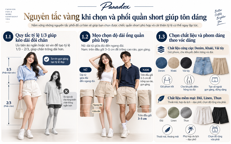Nguyên tắc vàng khi chọn và phối quần short giúp tôn dáng