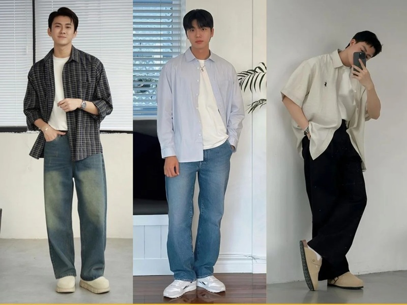 Phối áo sơ mi nam oversize với quần ống rộng